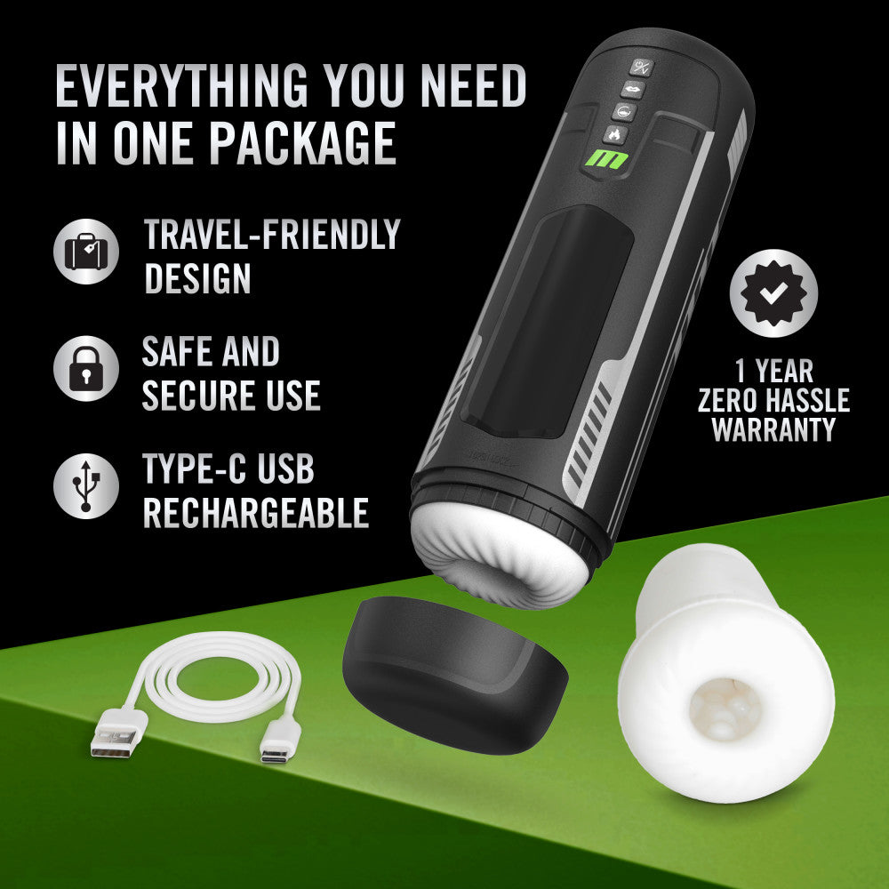 M For Men - Master Blaster - USB Rechargeable Vibrating & Sucking Auto Stroker features travel-friendly design, safe use, and Type-C USB.
