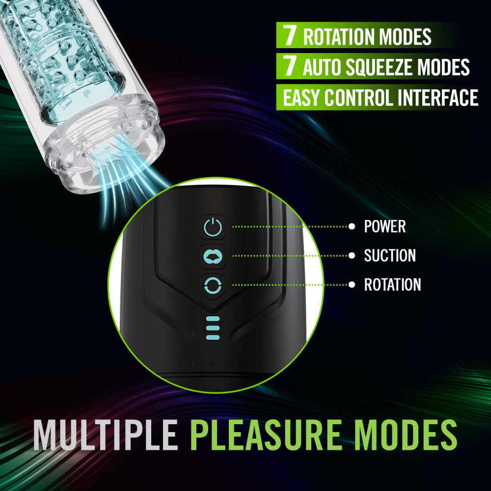 M For Men - Whirlwind Pro -  USB Rechargeable Rotating & Sucking Auto Stroker with 7 rotation modes and easy control interface.