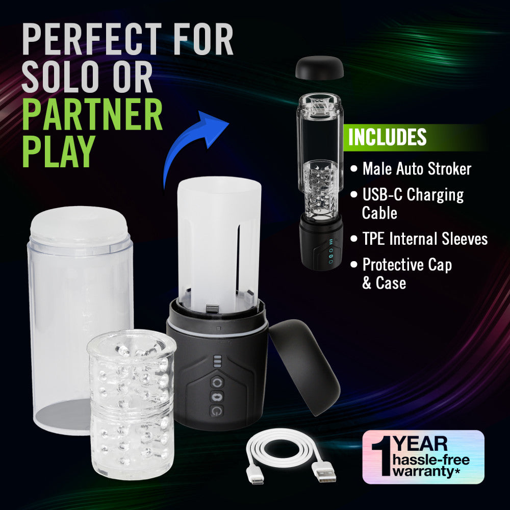 M For Men - Whirlwind Pro - USB Rechargeable Rotating & Sucking Auto Stroker with accessories
