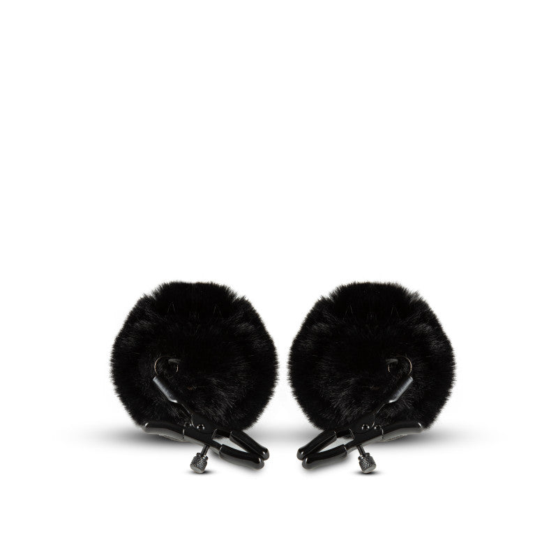 Noir Pom Adjustable Nipple Clamps - Black Furry Nipple Clamps for intimate essentials and sensation play.