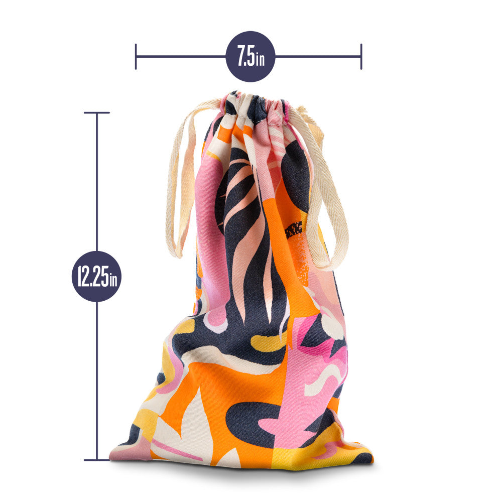 The Collection Burst - Cotton Toy Storage Bag dimensions showing 7.5in width and 12.25in height for storing intimate essentials.