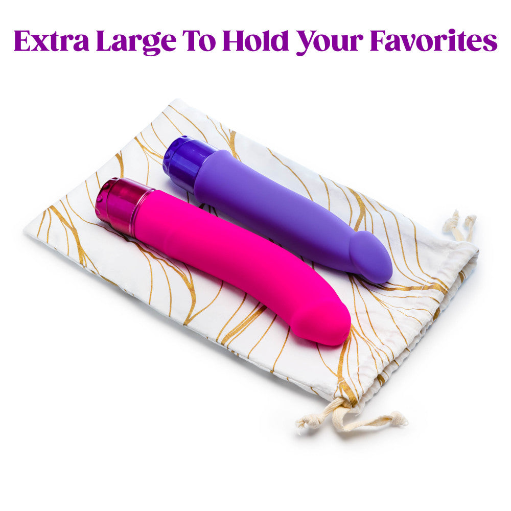 The Collection Embrace - Cotton Toy Storage Bag with pink and purple toys, extra large for intimate essentials.