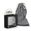 The Collection Embrace - Cotton Toy Storage Bag in stylish black and white design, perfect for storing intimate essentials securely.
