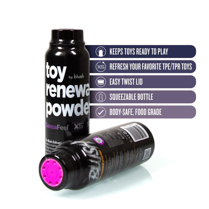Blush Toy Renewal Powder - 96 g Bottle for refreshing TPE/TPR toys and maintaining lifelike texture.