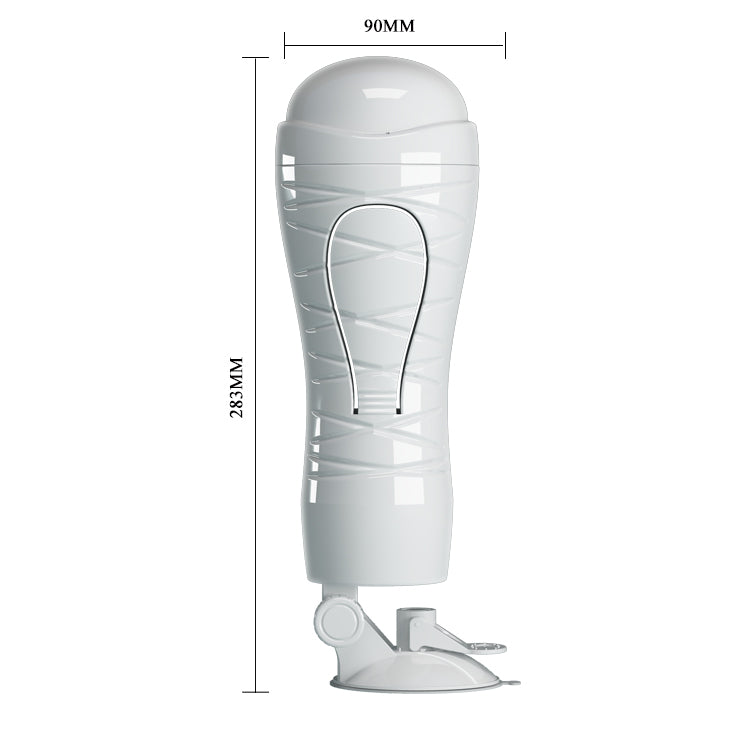 CRAZY BULL Flora Stroker - Squeezable Vagina Stroker with Suction Base showing dimensions and design.