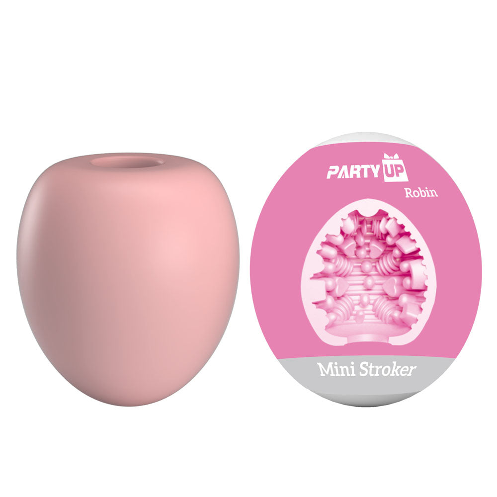 Party Up ROBIN Mini Stroker -  Mini Stroker in pink with ribbed texture for enhanced pleasure.