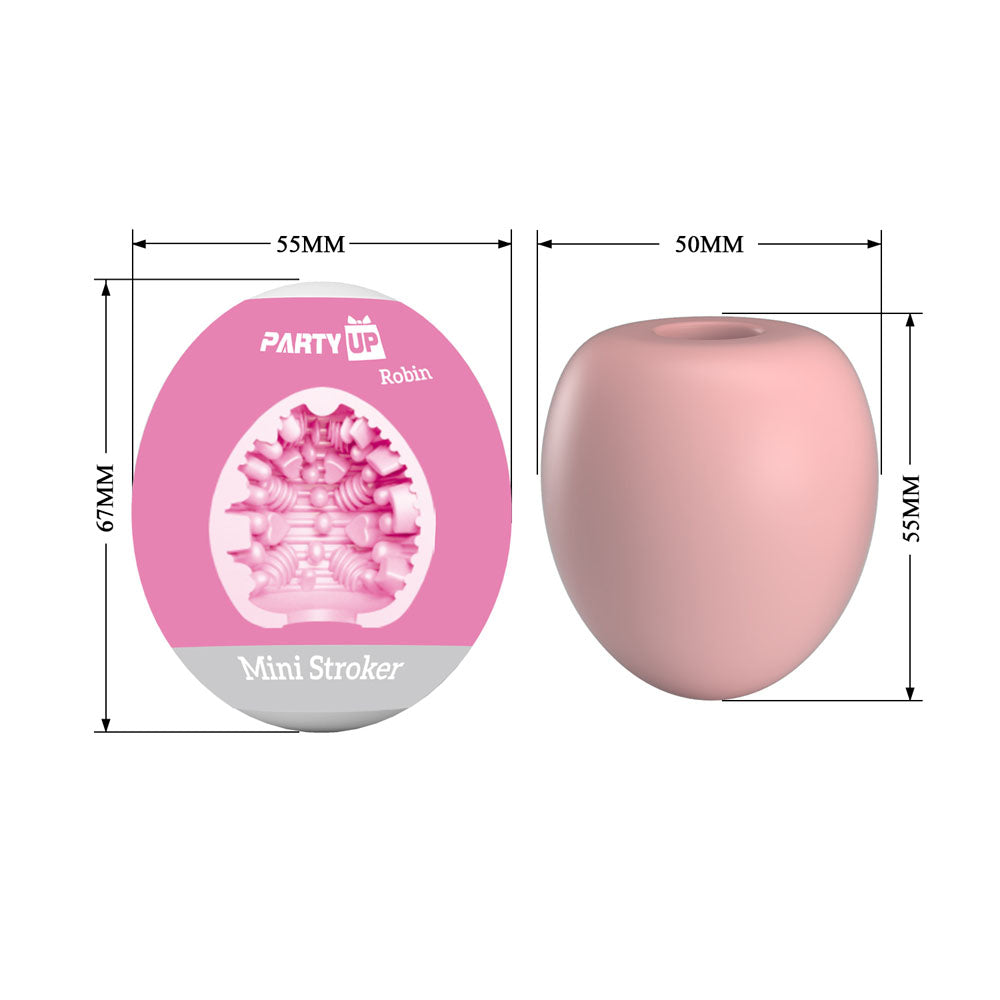 Party Up ROBIN Mini Stroker - Mini Stroker with measurements and texture detail for stimulating solo satisfaction.