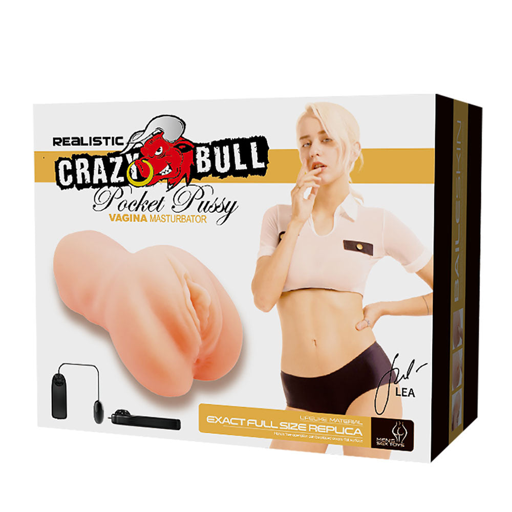 CRAZY BULL LEA Vibrating Vagina Stroker - Vibrating Vagina Stroker box with realistic design and remote control.