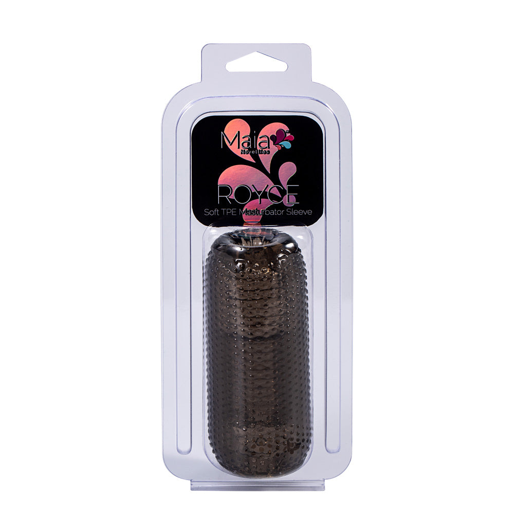 Maia ROYCE -  -  12 cm Stroker in packaging, featuring TPE material and ribbed texture for stimulation.