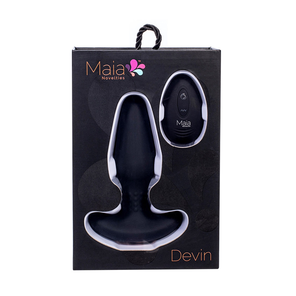 Maia DEVIN -  USB Rechargeable Vibrating Butt Plug in packaging with remote control.