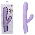 Maia AYLA - Lavender 24.4 cm USB Rechargeable Thrusting Rabbit Vibrator in packaging and upright position.