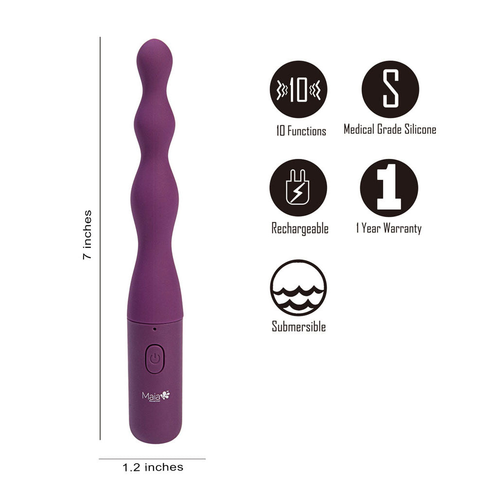 Maia DANI -  17.8 cm USB Rechargeable Beaded Vibrator features 10 functions, medical grade silicone, and is submersible.