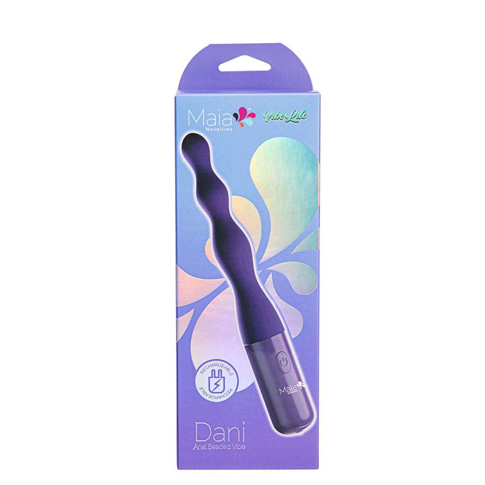Maia DANI -  17.8 cm USB Rechargeable Beaded Vibrator in packaging with colorful design.