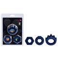 Maia LONZO - Silicone Cock Rings - Set of 3 in navy blue packaging with three silicone rings displayed.