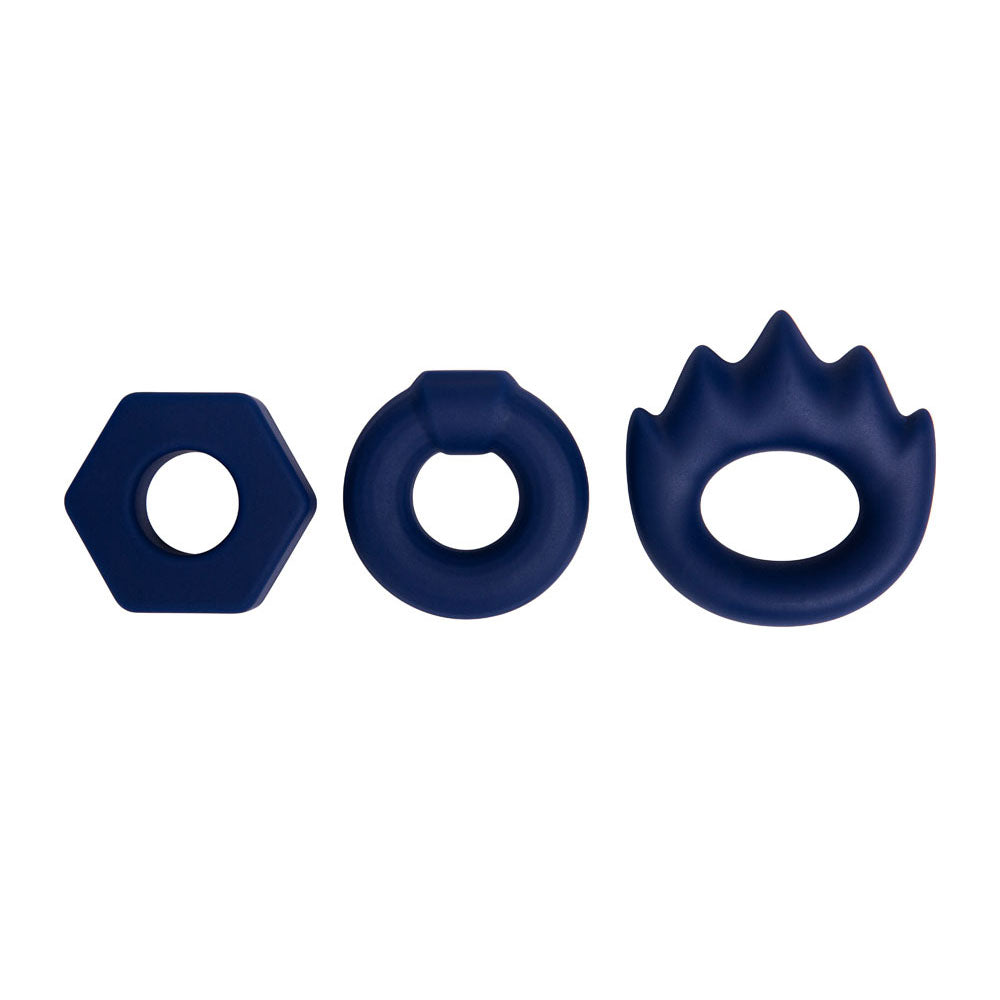 Maia LONZO -  Silicone Cock Rings - Set of 3 featuring soft and stretchy liquid silicone designs.