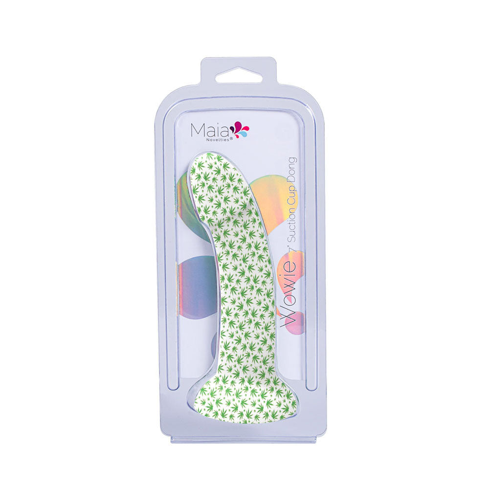 Maia WOWIE - Glow in Dark 17.8 cm Dong, 7-inch silicone suction cup dong with weed print design.