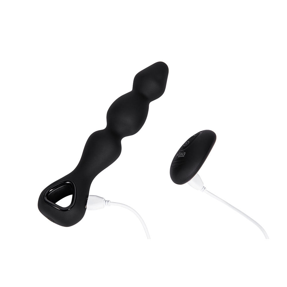 Maia HUDSON -  19 cm USB Rechargeable Anal Vibrator with Wireless Remote, black anal plug with remote control.