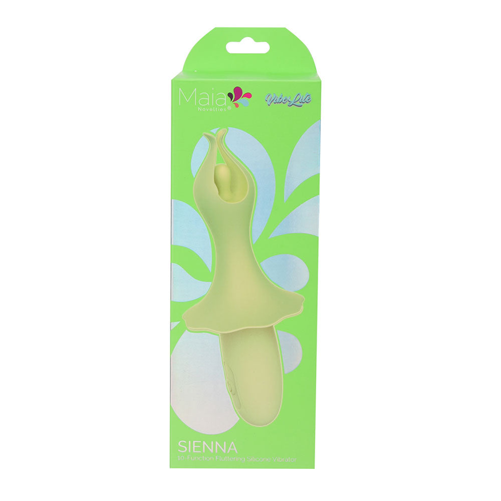 Maia SIENNA -  -  15.2 cm USB Rechargeable Fluttering Bullet packaging displayed against a light green background.