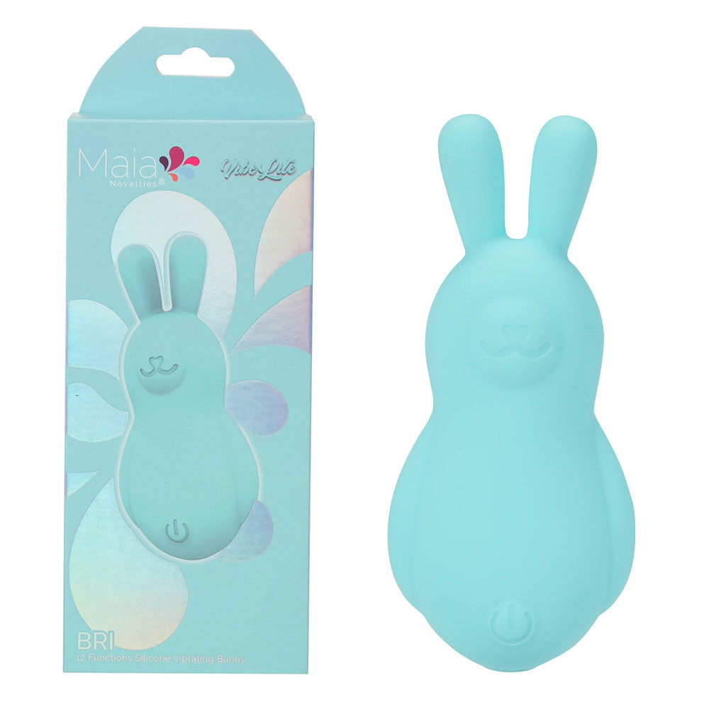 Maia BRI - Teal - Teal 9 cm USB Rechargeable Vibrating Bunny Bullet with packaging.