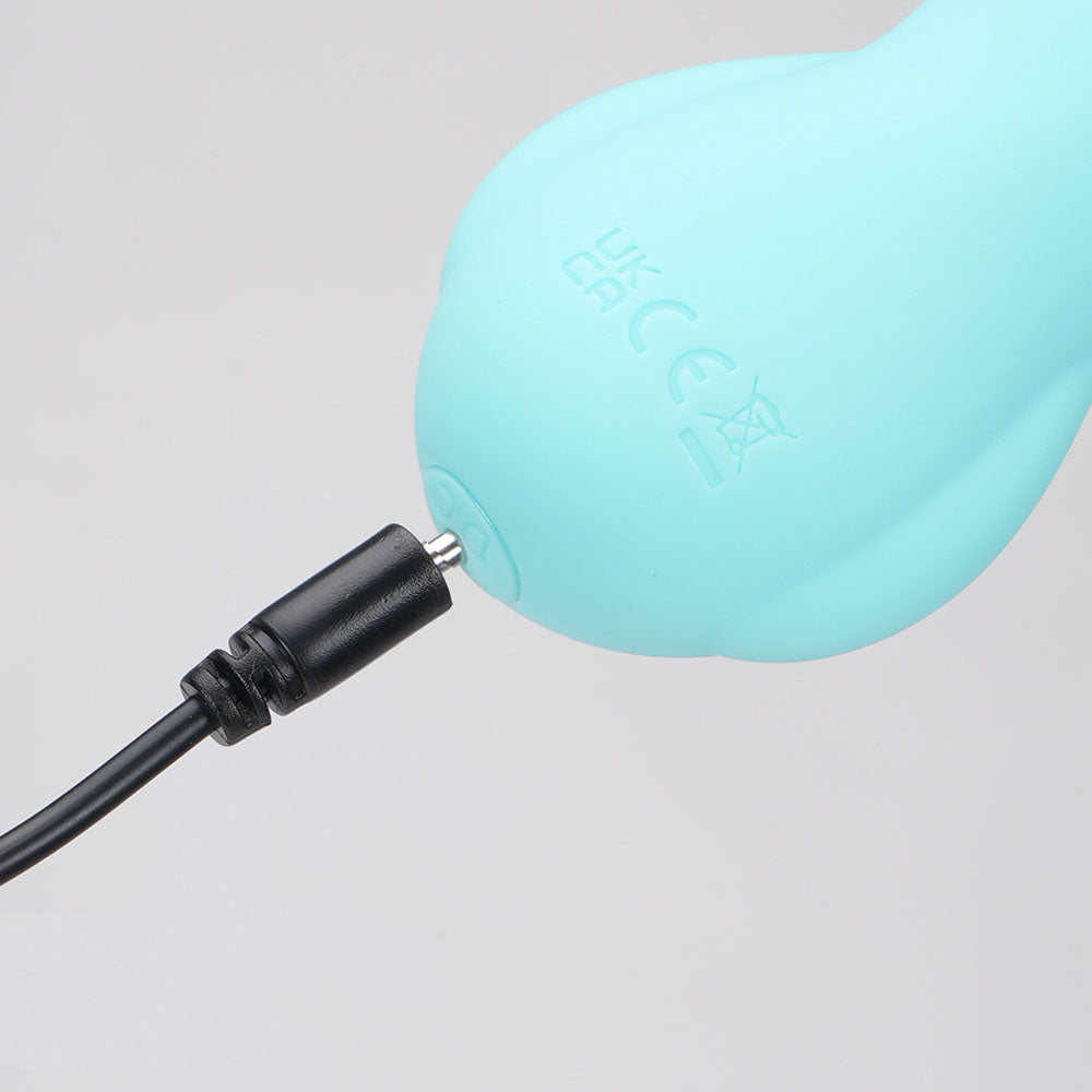 Maia BRI - Teal - Teal 9 cm USB Rechargeable Vibrating Bunny Bullet charging port close-up.