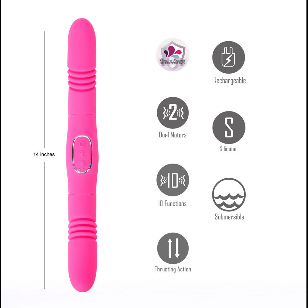 Maia ZENA -  - 35.5 cm USB Rechargeable Dual Thrusting Double Ended Vibrator featuring 10 functions and dual motors.