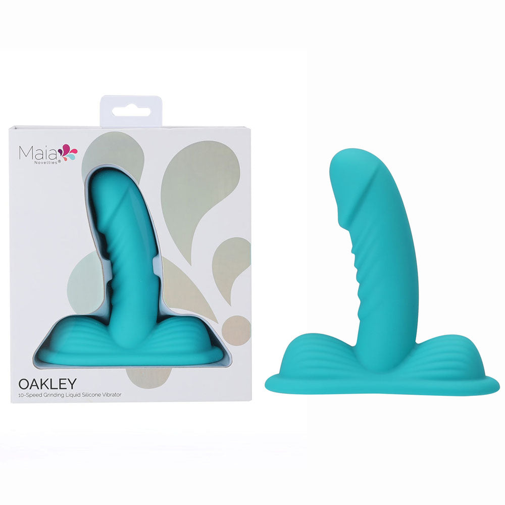 Maia OAKLEY -  -  USB Rechargeable Grinder Pad with 14 cm Vibrator product image with turquoise silicone design.