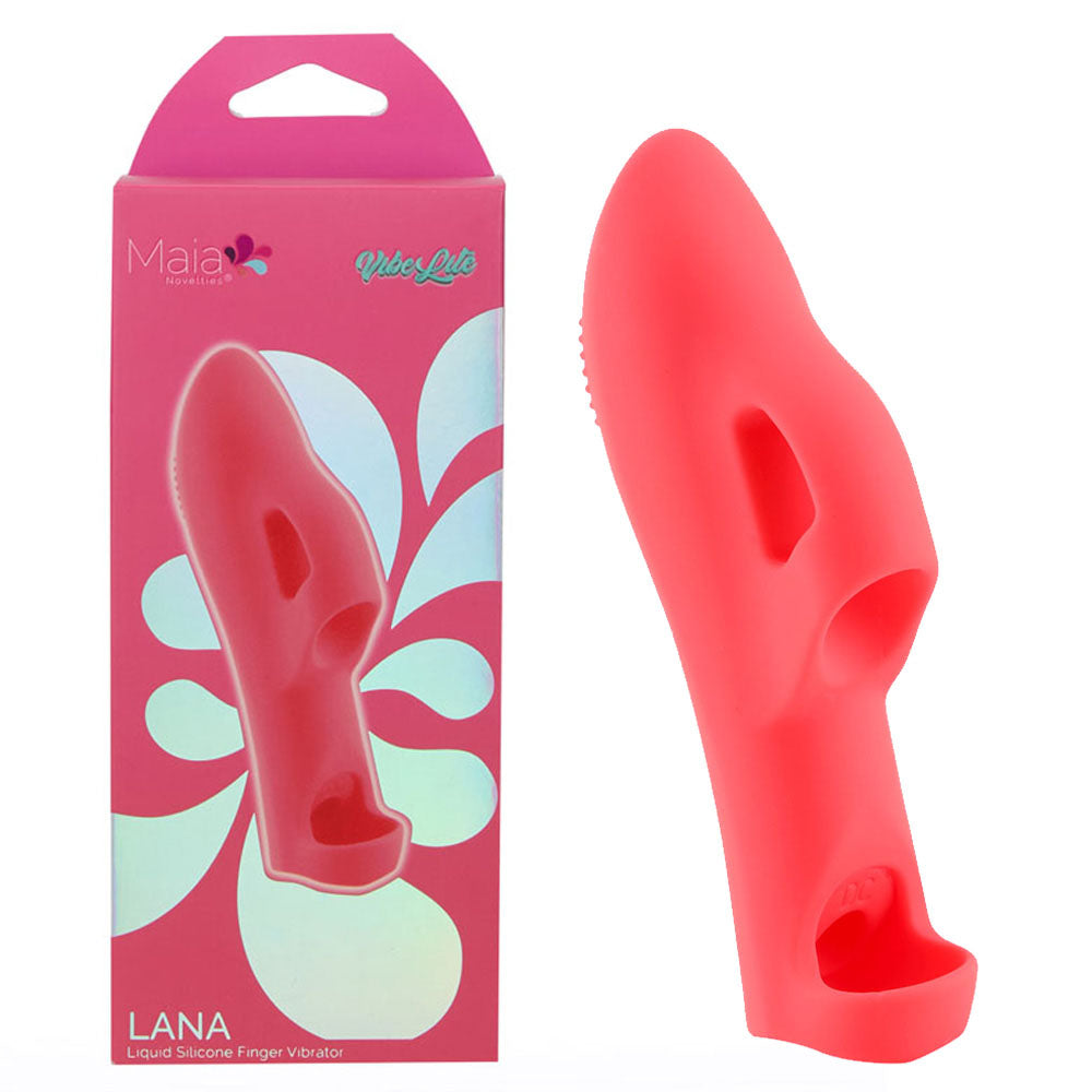 Maia LANA -  -  USB Rechargeable Finger Stimulator in vibrant pink with liquid silicone design and packaging.