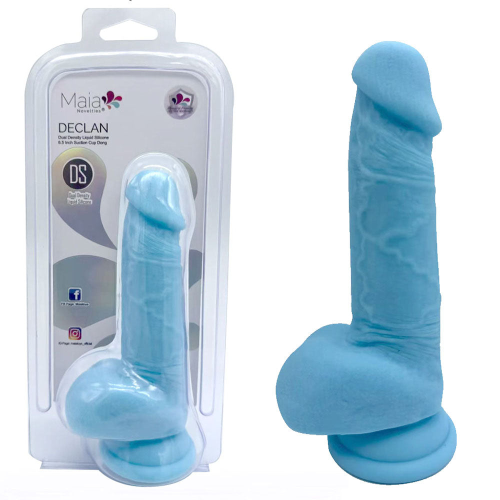 Maia DECLAN -  -  16.5 cm Dual Density Dong in blue with a strong suction cup for lifelike pleasure.