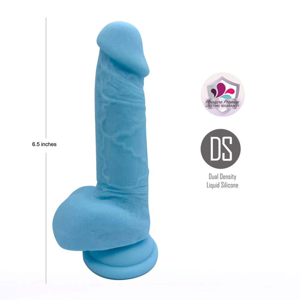 Maia DECLAN -  -  16.5 cm Dual Density Dong featuring a blue liquid silicone design and strong suction cup base.