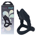 Maia ROCKY -  -  USB Rechargeable Vibrating Cock & Balls Ring in black silicone with unique double-ring design.