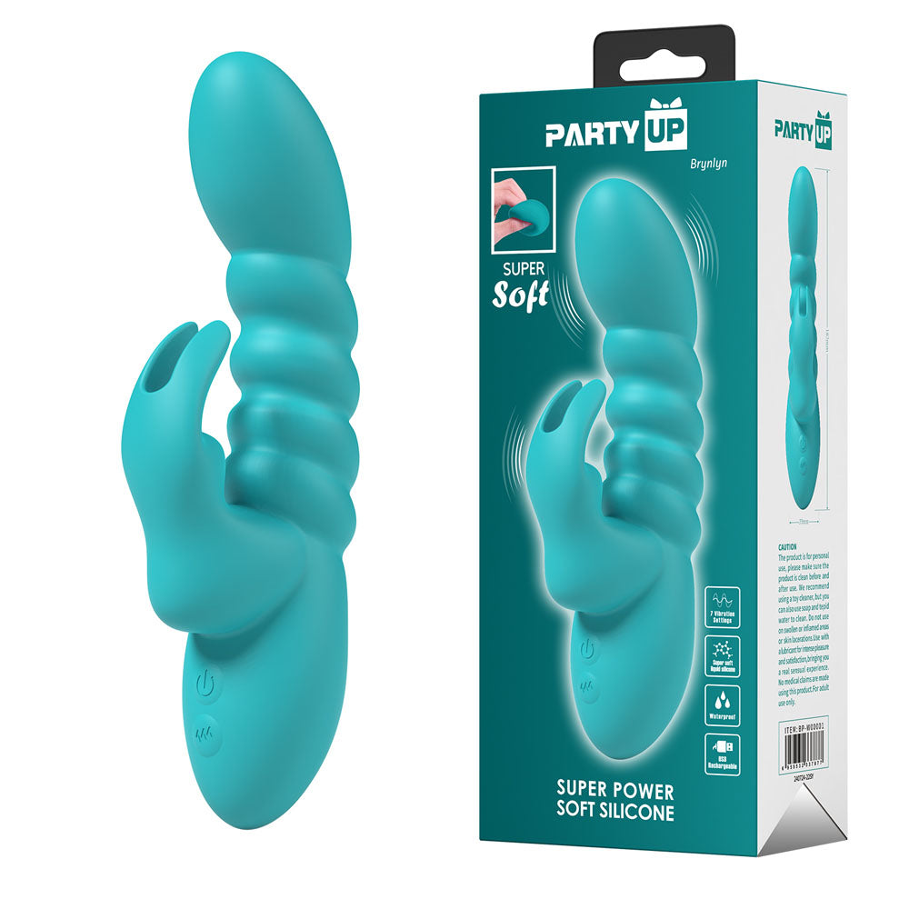 Party Up BRYNLYN - Teal - Teal 18.2 cm USB Rechargeable Rabbit Vibrator with super soft silicone design.