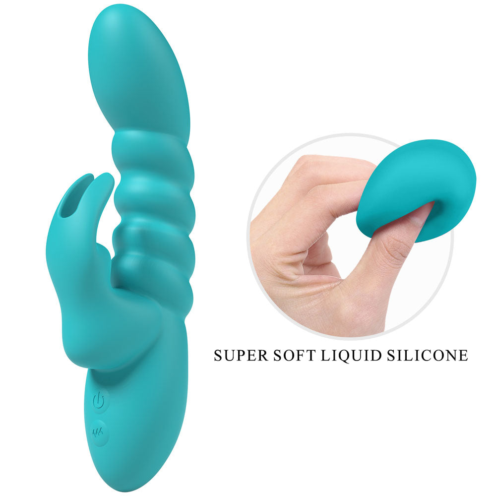 Party Up BRYNLYN - Teal - Teal 18.2 cm USB Rechargeable Rabbit Vibrator made of super soft liquid silicone.