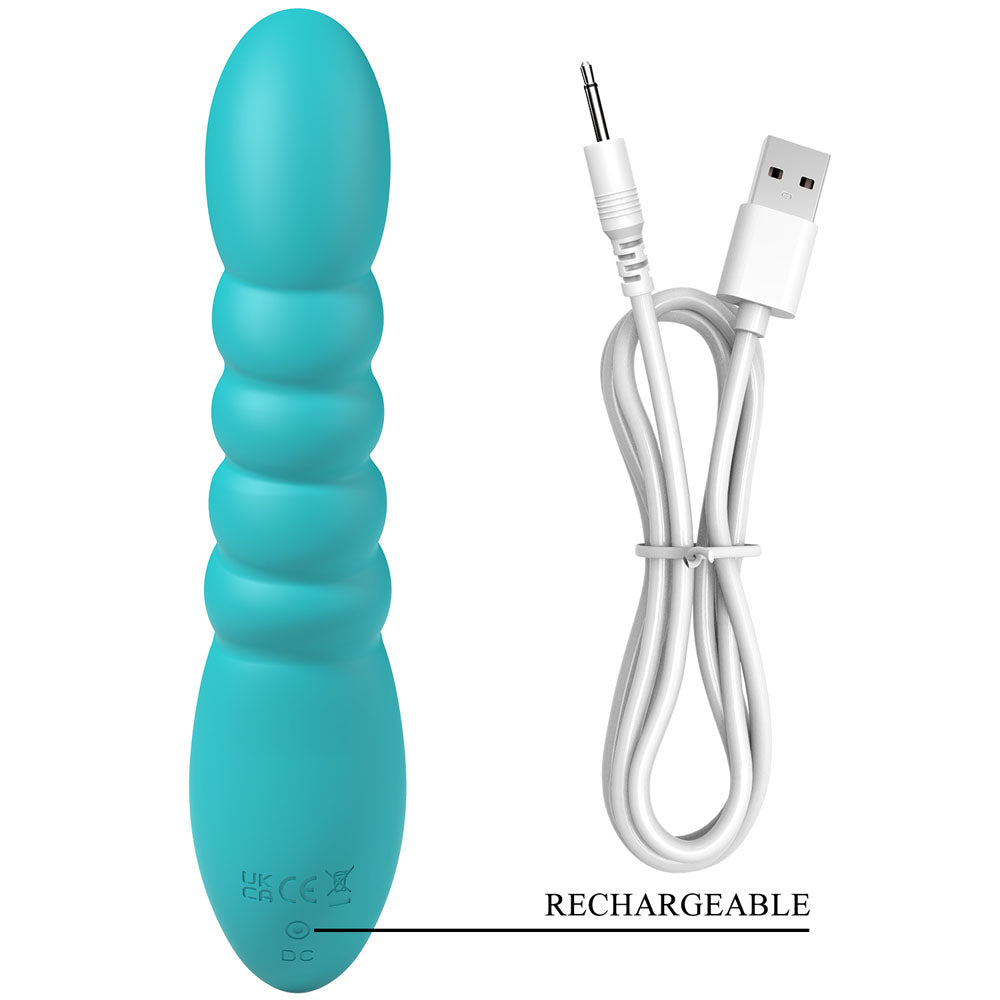 Party Up BRYNLYN - Teal - Teal 18.2 cm USB Rechargeable Rabbit Vibrator with USB charging cable.