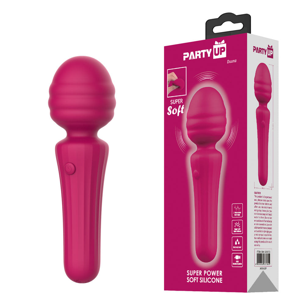 Party Up DUUNA -  -  16.9 cm USB Rechargeable Massage Wand in pink with packaging, perfect intimate essentials for her.