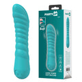 Party Up JAYLEI - Teal - Teal 14.6 cm USB Rechargeable Vibrator alongside packaging.