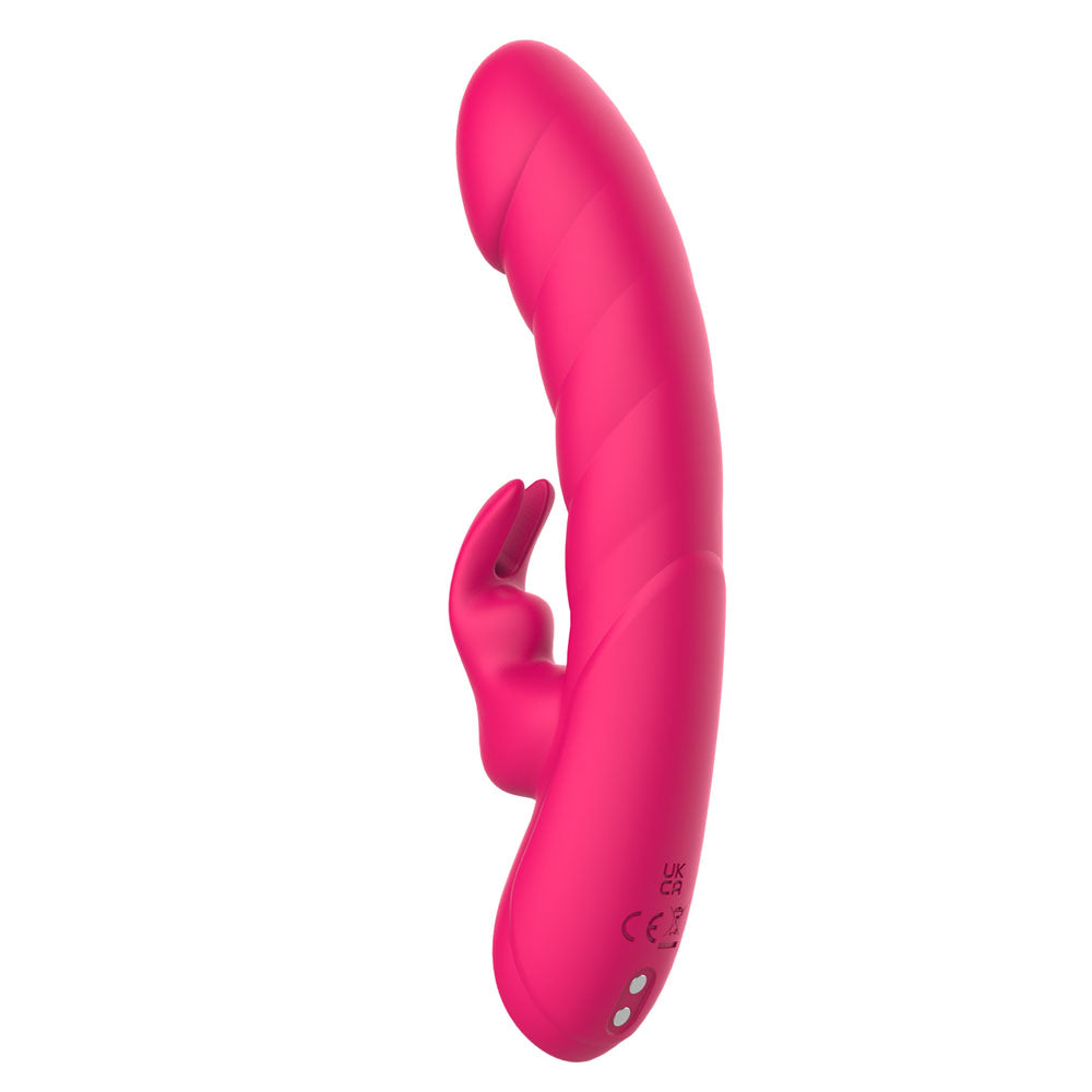 Party Up MONICA -  -  15.8 cm USB Rechargeable Rabbit Vibrator in vibrant pink with dual motors for stimulation.