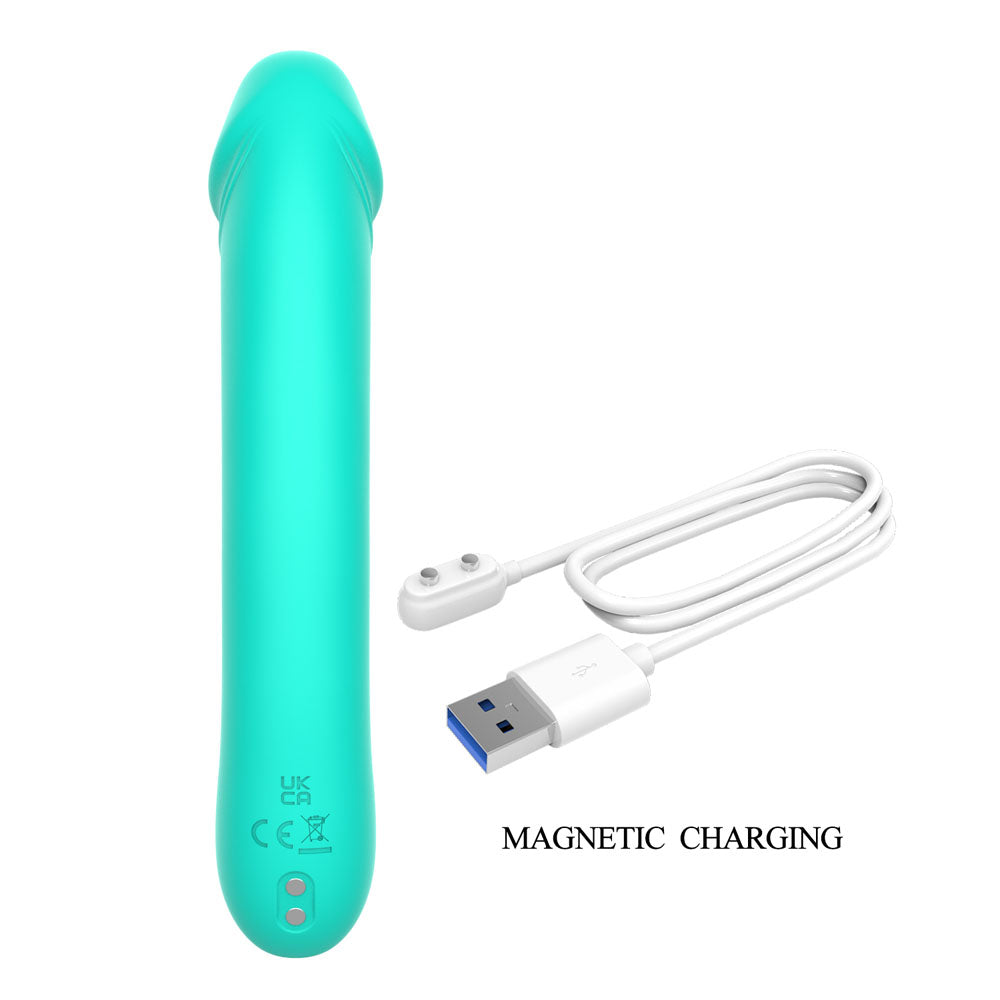 Party Up NIKI - Teal - Teal 15.4 cm USB Rechargeable Vibrator with magnetic charging cable.