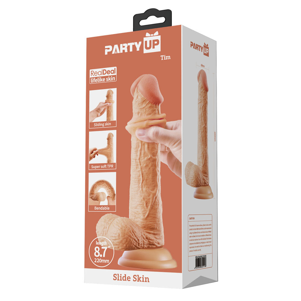 Party Up TIM Slide Skin Dong - 22 cm Flexible Dildo packaging showcasing its lifelike skin and versatility.