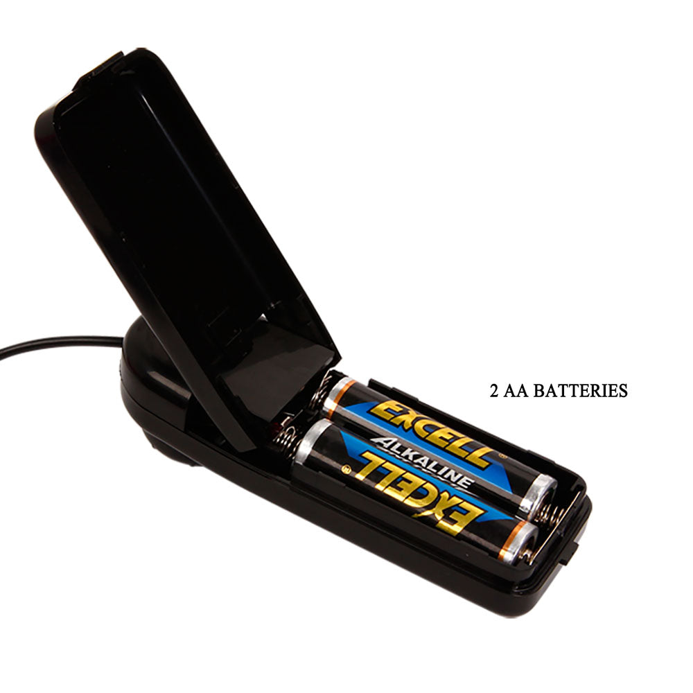 Close-up of a battery holder with 2 AA batteries inside for powering devices.