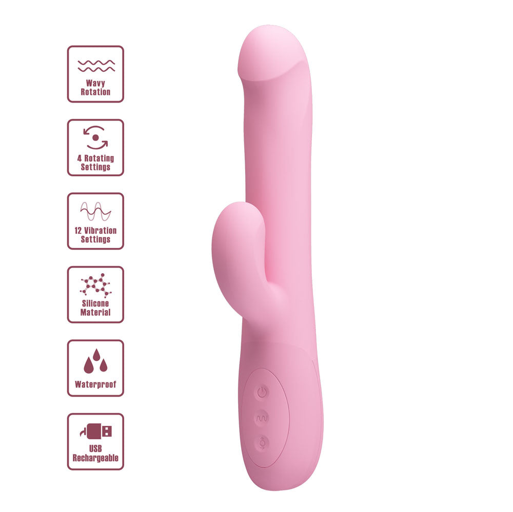 Party Up DEAN Wavy Rotation Vibe -  -  23.8 cm USB Rechargeable Rotating Rabbit Vibrator features wavy rotation, 4 rotating settings, and 12 vibrations.