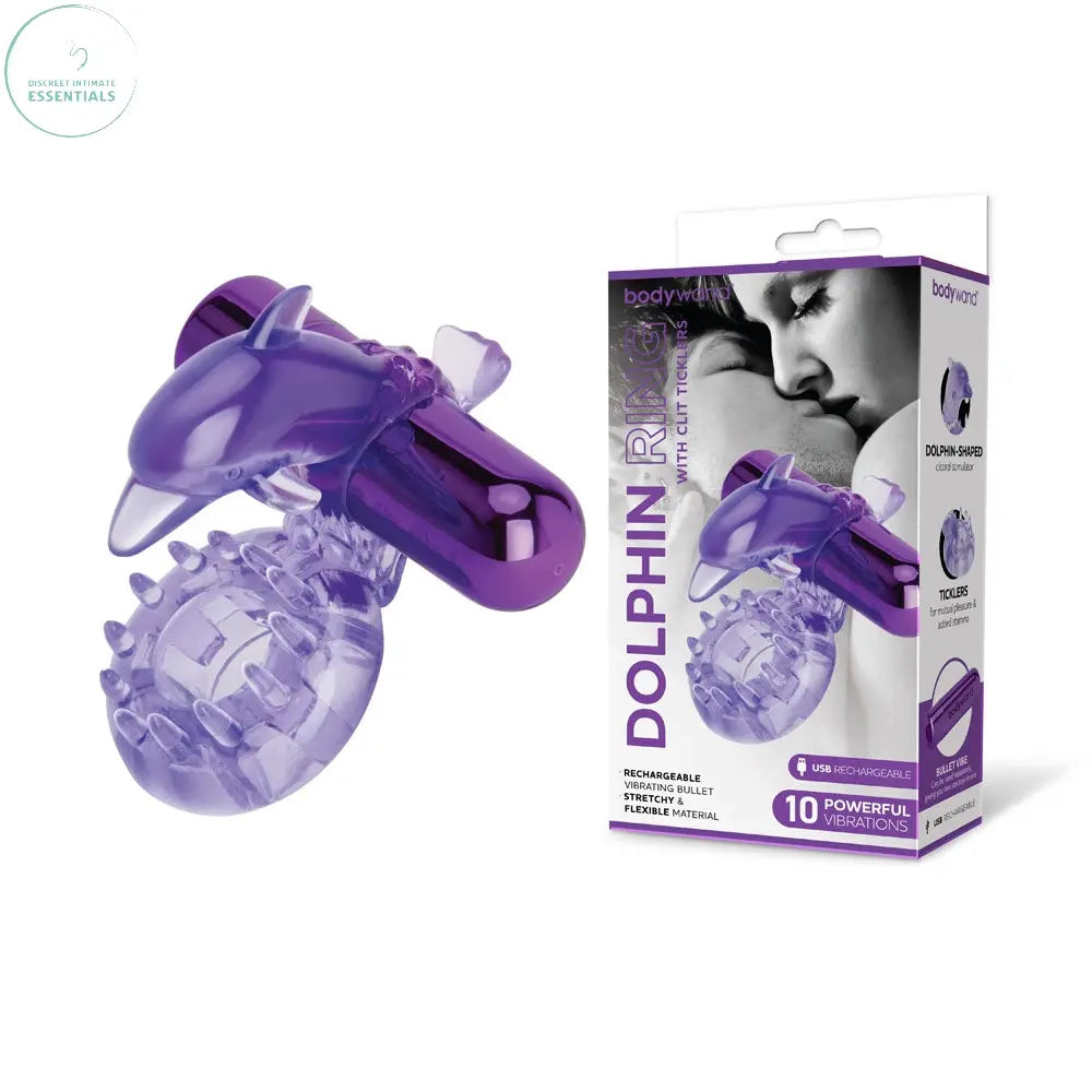 Affordable quality Bodywand Rechargeable Dolphin Ring with Clit Ticklers -  USB Rechargeable Vibrating Cock Ring  from Bodywand by Discreet Intimate Essentials with Discreet Delivery 