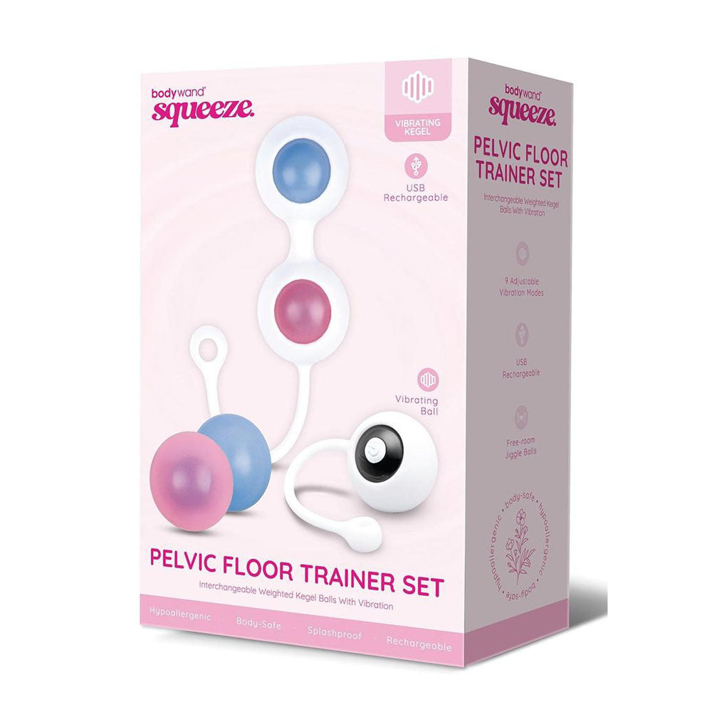 Bodywand Squeeze Pelvic Floor Trainer Set - USB Rechargeable Weighted Vibrating Kegel Set packaging and product details.