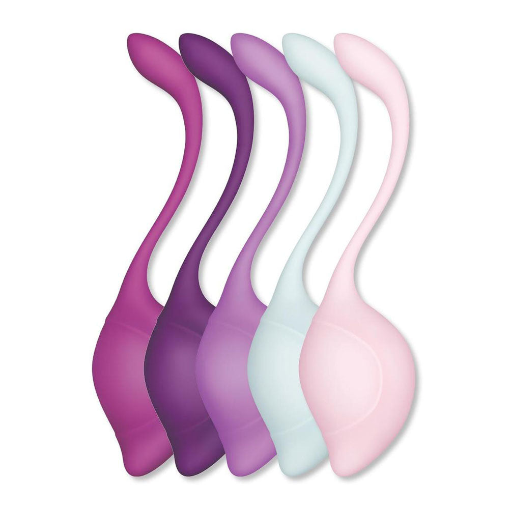 Bodywand Squeeze 5pc Teardrop Kegel Set showcasing five colorful weighted kegel training set balls for pelvic strength