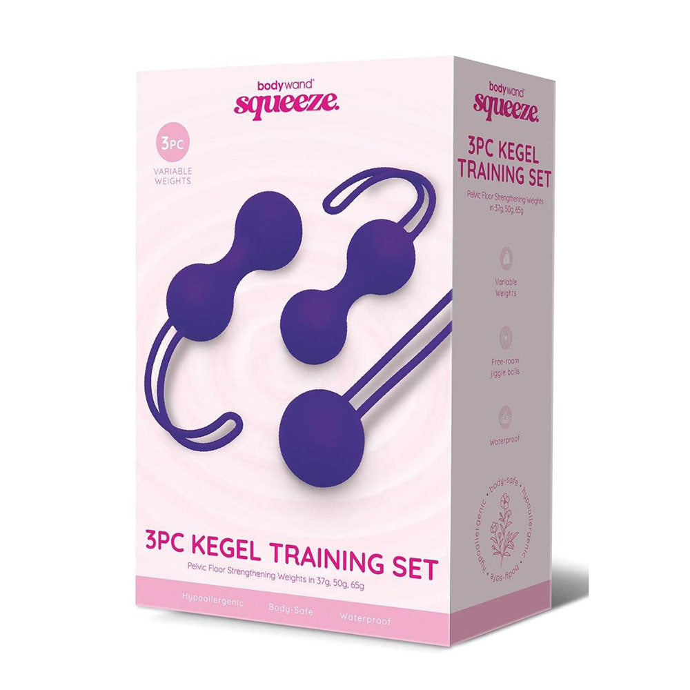 Bodywand Squeeze 3pc Kegel Training Set - Weighted Kegel Ball Set - 3 Piece Kit, featuring three weighted silicone balls.