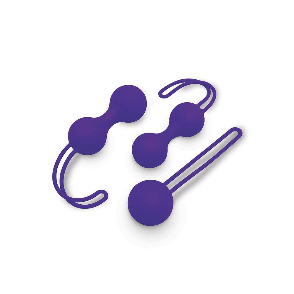 Bodywand Squeeze 3pc Kegel Training Set -  Weighted Kegel Ball Set - 3 Piece Kit in purple silicone.