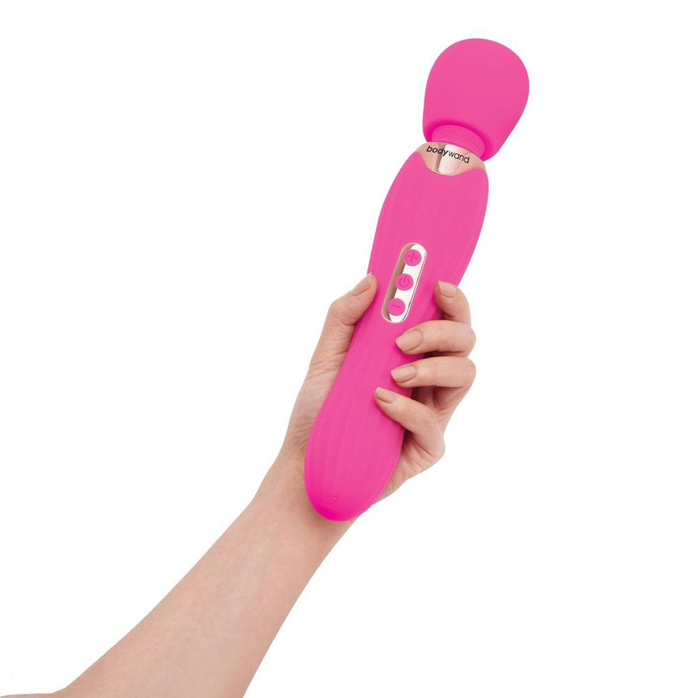 Bodywand RUMBLE WAND 12 Inch - Hot  - Hot  30 cm USB Rechargeable Massage Wand held in a hand.