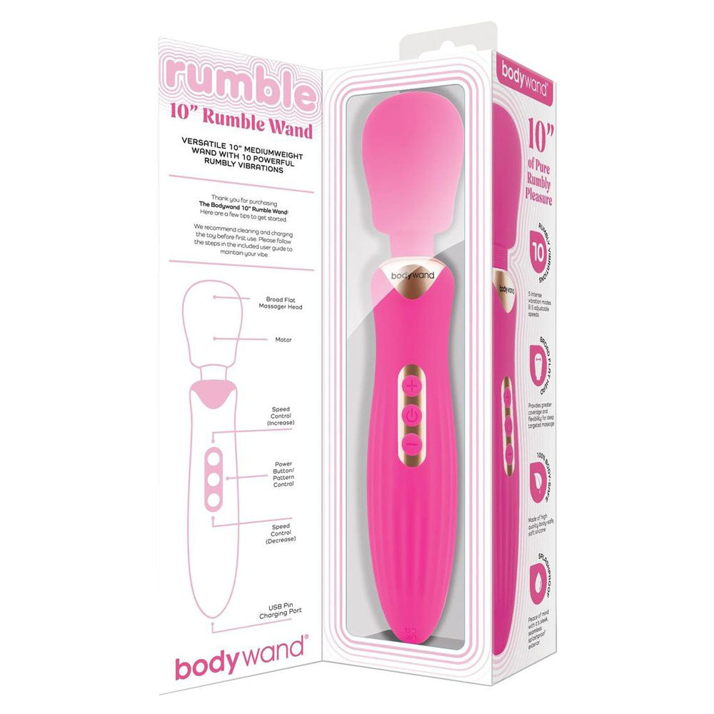 Bodywand RUMBLE WAND 10 Inch - Hot, a rechargeable massage wand with 5 vibration modes for ultimate comfort.
