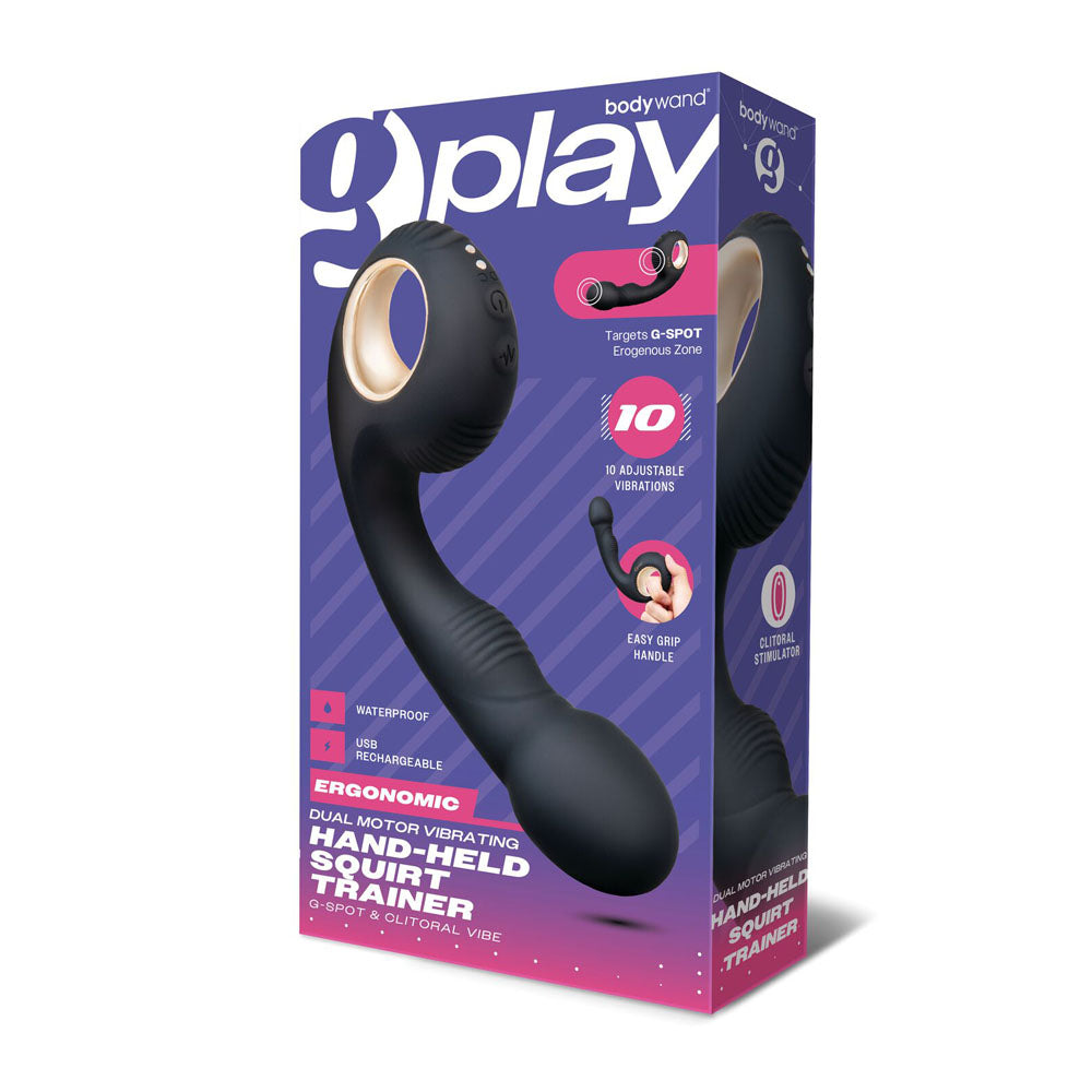 Bodywand G-Play Vibrating Squirt Trainer - 17 cm USB Rechargeable Vibrator packaging, highlighting ergonomic design and features.