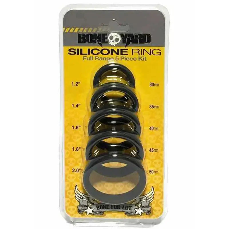 Boneyard Silicone Ring 5 Pcs Kit -  Cock Rings - Set of 5 Sizes C1 Releasing Discreet Intimate Essentials.