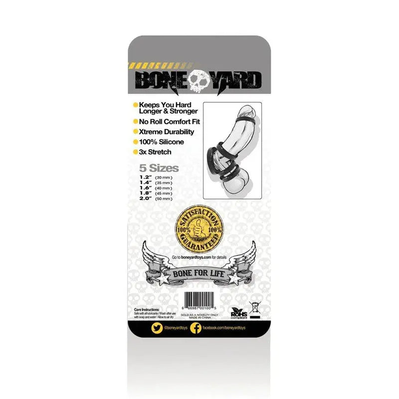 Boneyard Silicone Ring 5 Pcs Kit -  Cock Rings - Set of 5 Sizes C1 Releasing Discreet Intimate Essentials.